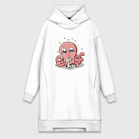 Платье-худи хлопок с принтом Милый Осьминог в Курске,  |  | cute | octopus | милый | осьминог | осьминожка | тентакли