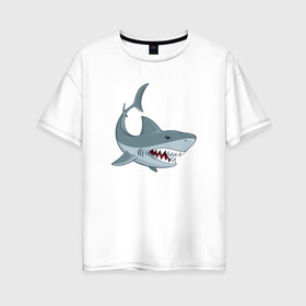 Женская футболка хлопок Oversize с принтом Агрессивная акула в Курске, 100% хлопок | свободный крой, круглый ворот, спущенный рукав, длина до линии бедер
 | shark | агрессивная | акула | акулы | клыки | море | океан | рыба