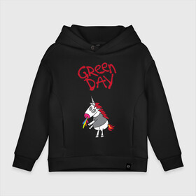 Детское худи Oversize хлопок с принтом Green Day Unicorn в Курске, френч-терри — 70% хлопок, 30% полиэстер. Мягкий теплый начес внутри —100% хлопок | боковые карманы, эластичные манжеты и нижняя кромка, капюшон на магнитной кнопке | Тематика изображения на принте: billie joe armstrong | green day | punk | rock | unicorn | билли джо | грин дей | панк | рок