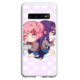 Чехол для Samsung Galaxy S10 с принтом Chibi Natsuki and Yuri в Курске, Силикон | Область печати: задняя сторона чехла, без боковых панелей | ddlc | doki doki literature club | natsuki | yuri | натсуки | нацуки | юри