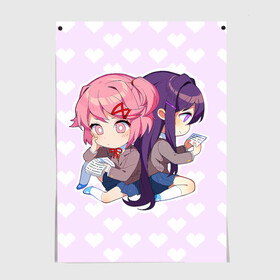 Постер с принтом Chibi Natsuki and Yuri в Курске, 100% бумага
 | бумага, плотность 150 мг. Матовая, но за счет высокого коэффициента гладкости имеет небольшой блеск и дает на свету блики, но в отличии от глянцевой бумаги не покрыта лаком | ddlc | doki doki literature club | natsuki | yuri | натсуки | нацуки | юри