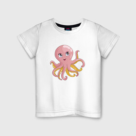 Детская футболка хлопок с принтом Осьминожка в Курске, 100% хлопок | круглый вырез горловины, полуприлегающий силуэт, длина до линии бедер | cute | octopus | милый | осьминог | осьминожка | тентакли