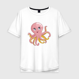 Мужская футболка хлопок Oversize с принтом Осьминожка в Курске, 100% хлопок | свободный крой, круглый ворот, “спинка” длиннее передней части | Тематика изображения на принте: cute | octopus | милый | осьминог | осьминожка | тентакли