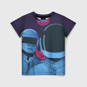 Детская футболка 3D с принтом Daft Punk в Курске, 100% гипоаллергенный полиэфир | прямой крой, круглый вырез горловины, длина до линии бедер, чуть спущенное плечо, ткань немного тянется | daft punk | electronic music | music | дафт панк | музыка