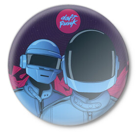 Значок с принтом Daft Punk в Курске,  металл | круглая форма, металлическая застежка в виде булавки | daft punk | electronic music | music | дафт панк | музыка
