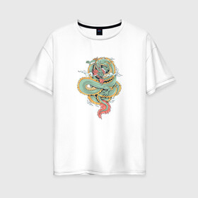 Женская футболка хлопок Oversize с принтом Дракон в Курске, 100% хлопок | свободный крой, круглый ворот, спущенный рукав, длина до линии бедер
 | dragon | дракон | драконами | драконом | дракоша | иероглиф | мифология