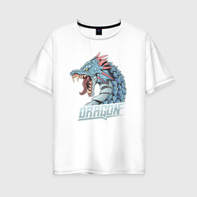 Женская футболка хлопок Oversize с принтом Дракон в Курске, 100% хлопок | свободный крой, круглый ворот, спущенный рукав, длина до линии бедер
 | dragon | дракон | драконами | драконом | дракоша | иероглиф | мифология