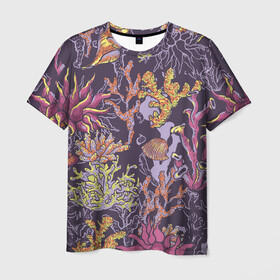 Мужская футболка 3D с принтом Кораллы в Курске, 100% полиэфир | прямой крой, круглый вырез горловины, длина до линии бедер | кораллы | море | морская тема | морские раковины | морские символы | ракушка | растения
