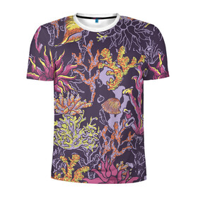 Мужская футболка 3D спортивная с принтом Кораллы в Курске, 100% полиэстер с улучшенными характеристиками | приталенный силуэт, круглая горловина, широкие плечи, сужается к линии бедра | кораллы | море | морская тема | морские раковины | морские символы | ракушка | растения