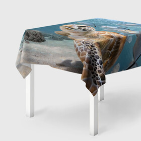 Скатерть 3D с принтом Морская черепаха в Курске, 100% полиэстер (ткань не мнется и не растягивается) | Размер: 150*150 см | море | морская | океан | подводный мир | рыбы | черепаха