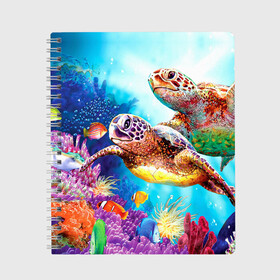 Тетрадь с принтом Морские черепахи в Курске, 100% бумага | 48 листов, плотность листов — 60 г/м2, плотность картонной обложки — 250 г/м2. Листы скреплены сбоку удобной пружинной спиралью. Уголки страниц и обложки скругленные. Цвет линий — светло-серый
 | коралловые | море | морские | океан | подводный мир | рифы | рыбки | рыбы | черепахи