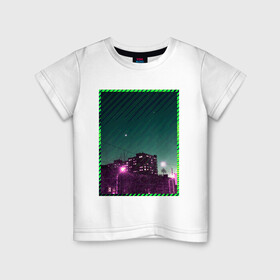 Детская футболка хлопок с принтом Ночной город в Курске, 100% хлопок | круглый вырез горловины, полуприлегающий силуэт, длина до линии бедер | city | light | moon | neon | night | stripes | город | месяц | неон | ночь | полосы | фонари