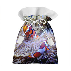 Подарочный 3D мешок с принтом Клоуны в актинии в Курске, 100% полиэстер | Размер: 29*39 см | актиния | клоуны | коралловые | море | подводный мир | рыбки