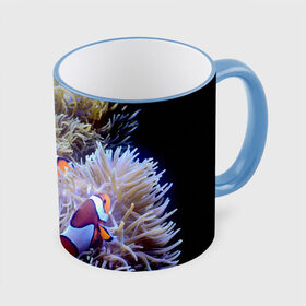 Кружка с принтом Клоуны в актинии в Курске, керамика | ёмкость 330 мл | Тематика изображения на принте: актиния | клоуны | коралловые | море | подводный мир | рыбки
