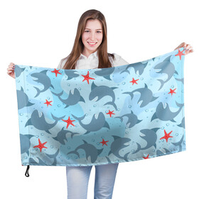 Флаг 3D с принтом Акулы паттерн в Курске, 100% полиэстер | плотность ткани — 95 г/м2, размер — 67 х 109 см. Принт наносится с одной стороны | shark | акула | акулы | жители | клыки | море | морские | океан | рыба