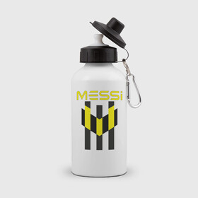 Бутылка спортивная с принтом Желто-черный образ лого Messi в Курске, металл | емкость — 500 мл, в комплекте две пластиковые крышки и карабин для крепления | argentina | barca | barcelona | fc barcelona | lionel messi | spain | sport | uefa | аргентина | барса | барселона | золотой мяч | игрок | испания | камп ноу | лео месси | лионель месси | мяч | спорт | тренер | уефа 
