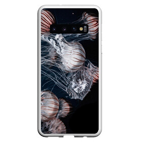 Чехол для Samsung Galaxy S10 с принтом Медузы в Курске, Силикон | Область печати: задняя сторона чехла, без боковых панелей | Тематика изображения на принте: глубина | медузы | море | морские обитатели | океан | подводный мир