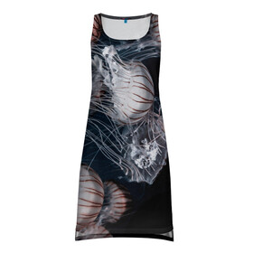 Платье-майка 3D с принтом Медузы в Курске, 100% полиэстер | полуприлегающий силуэт, широкие бретели, круглый вырез горловины, удлиненный подол сзади. | глубина | медузы | море | морские обитатели | океан | подводный мир