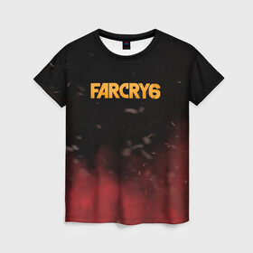Женская футболка 3D с принтом Far Cry 6 в Курске, 100% полиэфир ( синтетическое хлопкоподобное полотно) | прямой крой, круглый вырез горловины, длина до линии бедер | far cry 6 | дым | игра | лого | надпись | частицы