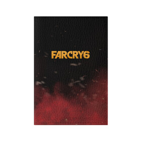 Обложка для паспорта матовая кожа с принтом Far Cry 6 в Курске, натуральная матовая кожа | размер 19,3 х 13,7 см; прозрачные пластиковые крепления | Тематика изображения на принте: far cry 6 | дым | игра | лого | надпись | частицы