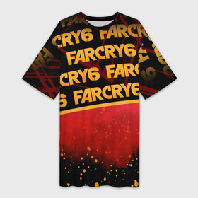 Платье-футболка 3D с принтом Far Cry 6 в Курске,  |  | far cry 6 | дым | игра | капли | лого | надпись | частицы