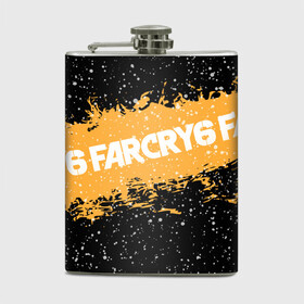Фляга с принтом Far Cry 6 в Курске, металлический корпус | емкость 0,22 л, размер 125 х 94 мм. Виниловая наклейка запечатывается полностью | Тематика изображения на принте: far cry 6 | игра | капли | лого | надпись | снег | частицы
