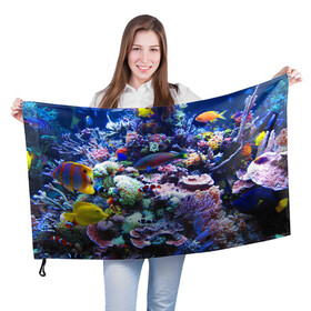 Флаг 3D с принтом Коралловые рыбки в Курске, 100% полиэстер | плотность ткани — 95 г/м2, размер — 67 х 109 см. Принт наносится с одной стороны | коралловые | кораллы | море | морские обитатели | океан | подводный мир | рыбки