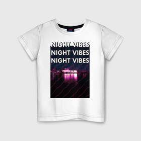 Детская футболка хлопок с принтом Ночная гладь в Курске, 100% хлопок | круглый вырез горловины, полуприлегающий силуэт, длина до линии бедер | neon | night city | retrowave | вода | неон | ночь | отражение | полосы | ретровейв | свет
