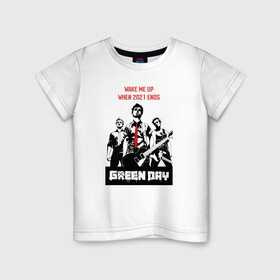 Детская футболка хлопок с принтом Green day: wake me up в Курске, 100% хлопок | круглый вырез горловины, полуприлегающий силуэт, длина до линии бедер | Тематика изображения на принте: billie joe armstrong | green day | punk | rock | wake me up | билли джо | грин дей | панк | рок