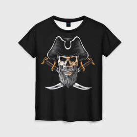 Женская футболка 3D с принтом Морской Капитан Пират в Курске, 100% полиэфир ( синтетическое хлопкоподобное полотно) | прямой крой, круглый вырез горловины, длина до линии бедер | дэви джонс | капитан | клад | пират | пираты | сабли | сокровища | сундук мертвеца | чёрная борода