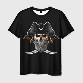 Мужская футболка 3D с принтом Морской Капитан Пират в Курске, 100% полиэфир | прямой крой, круглый вырез горловины, длина до линии бедер | Тематика изображения на принте: дэви джонс | капитан | клад | пират | пираты | сабли | сокровища | сундук мертвеца | чёрная борода