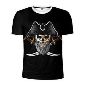 Мужская футболка 3D спортивная с принтом Морской Капитан Пират в Курске, 100% полиэстер с улучшенными характеристиками | приталенный силуэт, круглая горловина, широкие плечи, сужается к линии бедра | Тематика изображения на принте: дэви джонс | капитан | клад | пират | пираты | сабли | сокровища | сундук мертвеца | чёрная борода
