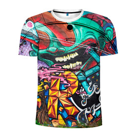 Мужская футболка 3D спортивная с принтом Граффити в Курске, 100% полиэстер с улучшенными характеристиками | приталенный силуэт, круглая горловина, широкие плечи, сужается к линии бедра | молодость | стиль | яркое граффити