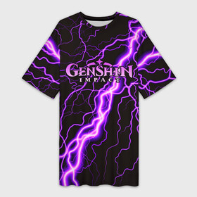 Платье-футболка 3D с принтом GENSHIN IMPACT МОЛНИЯ НЕОН в Курске,  |  | genshin impact | neon | гениш импакт | генши импакт | геншин импакт | игра | молния | неон