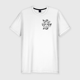Мужская футболка хлопок Slim с принтом Tattoo T-shirt Medusa black в Курске, 92% хлопок, 8% лайкра | приталенный силуэт, круглый вырез ворота, длина до линии бедра, короткий рукав | minimal. тату | tattoo | медуза | минимализм | мифология