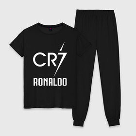 Женская пижама хлопок с принтом CR7 Cristiano Ronaldo logo в Курске, 100% хлопок | брюки и футболка прямого кроя, без карманов, на брюках мягкая резинка на поясе и по низу штанин | 7 | champion | cr7 | cristiano ronaldo | fifa | football | football club | juventus | soccer | uefa | игра | криштиану роналду | лига чемпионов | реал мадрид | сборная португалии | спорт | уефа | фифа | фк | футбол | футболь