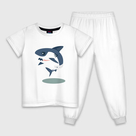Детская пижама хлопок с принтом Акуленок в Курске, 100% хлопок |  брюки и футболка прямого кроя, без карманов, на брюках мягкая резинка на поясе и по низу штанин
 | baby | shark | акула | акуленок | акулы | жители | клыки | море | морские | океан | памперс | паттерн | ребенок | рыба | черные