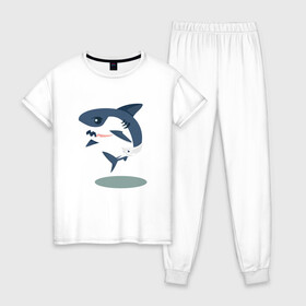 Женская пижама хлопок с принтом Акуленок в Курске, 100% хлопок | брюки и футболка прямого кроя, без карманов, на брюках мягкая резинка на поясе и по низу штанин | baby | shark | акула | акуленок | акулы | жители | клыки | море | морские | океан | памперс | паттерн | ребенок | рыба | черные