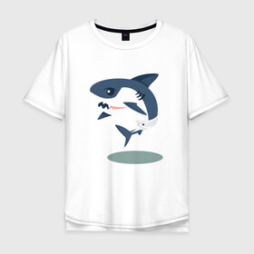 Мужская футболка хлопок Oversize с принтом Акуленок в Курске, 100% хлопок | свободный крой, круглый ворот, “спинка” длиннее передней части | baby | shark | акула | акуленок | акулы | жители | клыки | море | морские | океан | памперс | паттерн | ребенок | рыба | черные