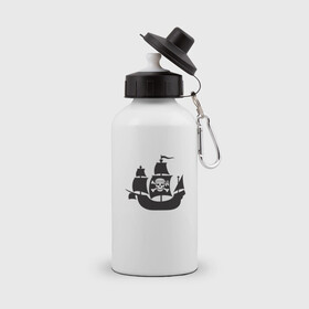 Бутылка спортивная с принтом Пиратский корабль в Курске, металл | емкость — 500 мл, в комплекте две пластиковые крышки и карабин для крепления | ships | корабли | кораблики | корабль | пират | пиратский | пиратский флаг | череп