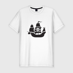Мужская футболка хлопок Slim с принтом Пиратский корабль в Курске, 92% хлопок, 8% лайкра | приталенный силуэт, круглый вырез ворота, длина до линии бедра, короткий рукав | ships | корабли | кораблики | корабль | пират | пиратский | пиратский флаг | череп