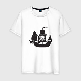 Мужская футболка хлопок с принтом Пиратский корабль в Курске, 100% хлопок | прямой крой, круглый вырез горловины, длина до линии бедер, слегка спущенное плечо. | ships | корабли | кораблики | корабль | пират | пиратский | пиратский флаг | череп
