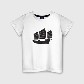 Детская футболка хлопок с принтом Черный корабль в Курске, 100% хлопок | круглый вырез горловины, полуприлегающий силуэт, длина до линии бедер | sailboat | кораблик | корабль | лодка | парус | паруса | парусная лодка | тату | татуировка | черные
