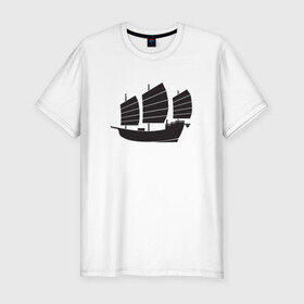 Мужская футболка хлопок Slim с принтом Черный корабль в Курске, 92% хлопок, 8% лайкра | приталенный силуэт, круглый вырез ворота, длина до линии бедра, короткий рукав | sailboat | кораблик | корабль | лодка | парус | паруса | парусная лодка | тату | татуировка | черные