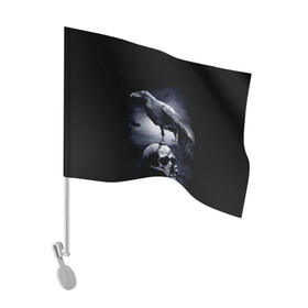 Флаг для автомобиля с принтом ЧЕРЕП И ВОРОН в Курске, 100% полиэстер | Размер: 30*21 см | birds | black | crown | death | horror | metal | skull | арт | ворон | зомби | кости | птицы | скелет | череп | черный
