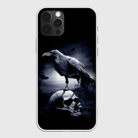 Чехол для iPhone 12 Pro Max с принтом ЧЕРЕП И ВОРОН в Курске, Силикон |  | birds | black | crown | death | horror | metal | skull | арт | ворон | зомби | кости | птицы | скелет | череп | черный