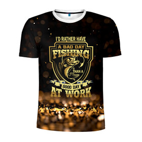 Мужская футболка 3D спортивная с принтом День на рыбалке в Курске, 100% полиэстер с улучшенными характеристиками | приталенный силуэт, круглая горловина, широкие плечи, сужается к линии бедра | fish | карп | лето | отдых | поклев | рыба | рыбалка | рыболов | спиннинг | удилище | удочка