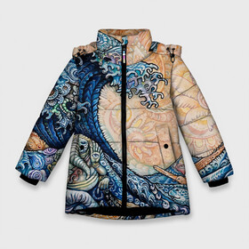 Зимняя куртка для девочек 3D с принтом Indian Ocean psychedelics в Курске, ткань верха — 100% полиэстер; подклад — 100% полиэстер, утеплитель — 100% полиэстер. | длина ниже бедра, удлиненная спинка, воротник стойка и отстегивающийся капюшон. Есть боковые карманы с листочкой на кнопках, утяжки по низу изделия и внутренний карман на молнии. 

Предусмотрены светоотражающий принт на спинке, радужный светоотражающий элемент на пуллере молнии и на резинке для утяжки. | abstrction | acid | colors | psychedelics | индия | океан | узоры