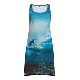 Платье-майка 3D с принтом Под водой в Курске, 100% полиэстер | полуприлегающий силуэт, широкие бретели, круглый вырез горловины, удлиненный подол сзади. | море | морская волна | океан | под водой | серфер | серфинг