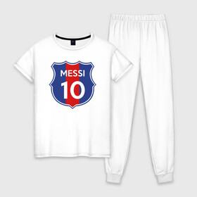 Женская пижама хлопок с принтом Lionel Messi 10 эмблема с флагом в Курске, 100% хлопок | брюки и футболка прямого кроя, без карманов, на брюках мягкая резинка на поясе и по низу штанин | argentina | barca | barcelona | fc barcelona | lionel messi | spain | sport | uefa | аргентина | барса | барселона | золотой мяч | игрок | испания | камп ноу | лео месси | лионель месси | мяч | спорт | тренер | уефа 